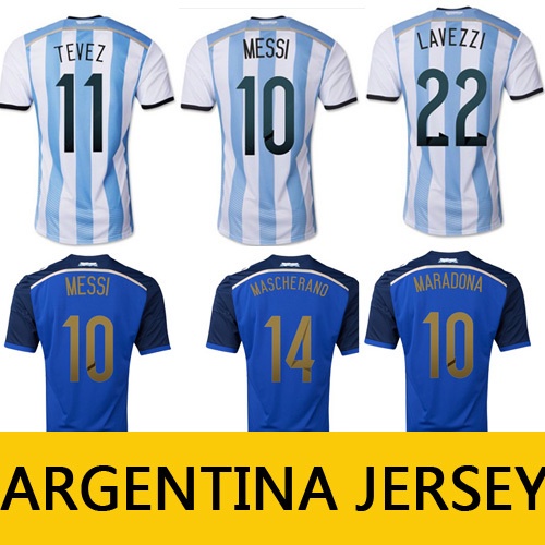FreeShipping Argentina Jersey 2014 Home Away soccer jersey Argentina World Cup 2014 Top Quality Blue MESSI TEVEZ Argentina shirt