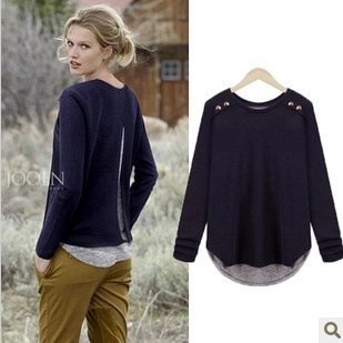 M-4XL Casual Vestidos 2014 Brand New Spring Autumn Knitted Sweater Women Plus Size Loose Long Sleeve Lady Navy Blue Pullovers