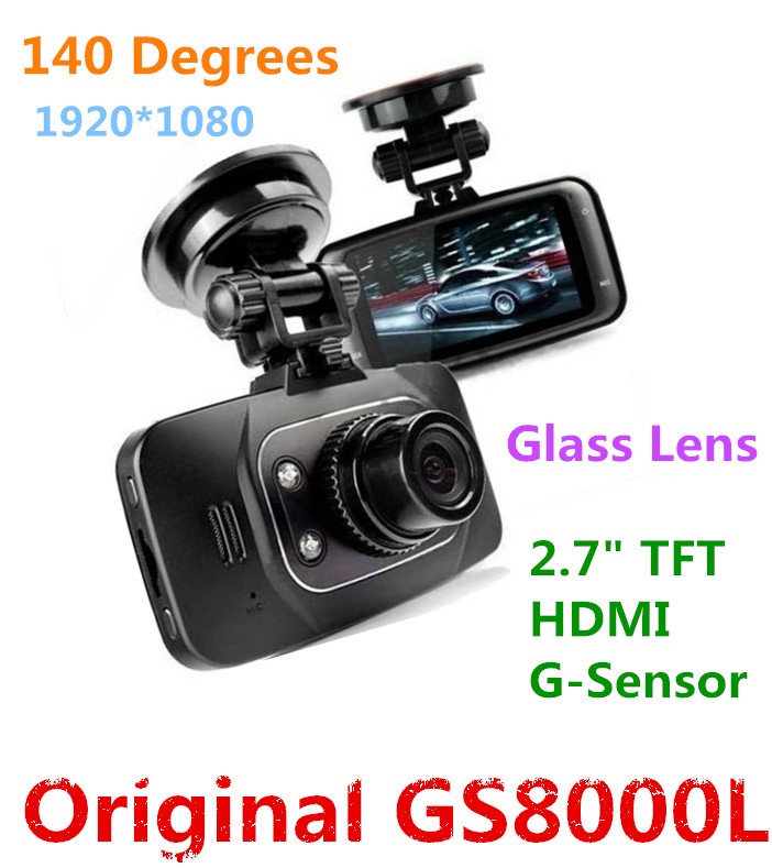 2014 New Glass Lens GS8000L FULLHD 1080P HDMI Car DVR 2.7 LCD 140 Angle G-sensor Free Shipping