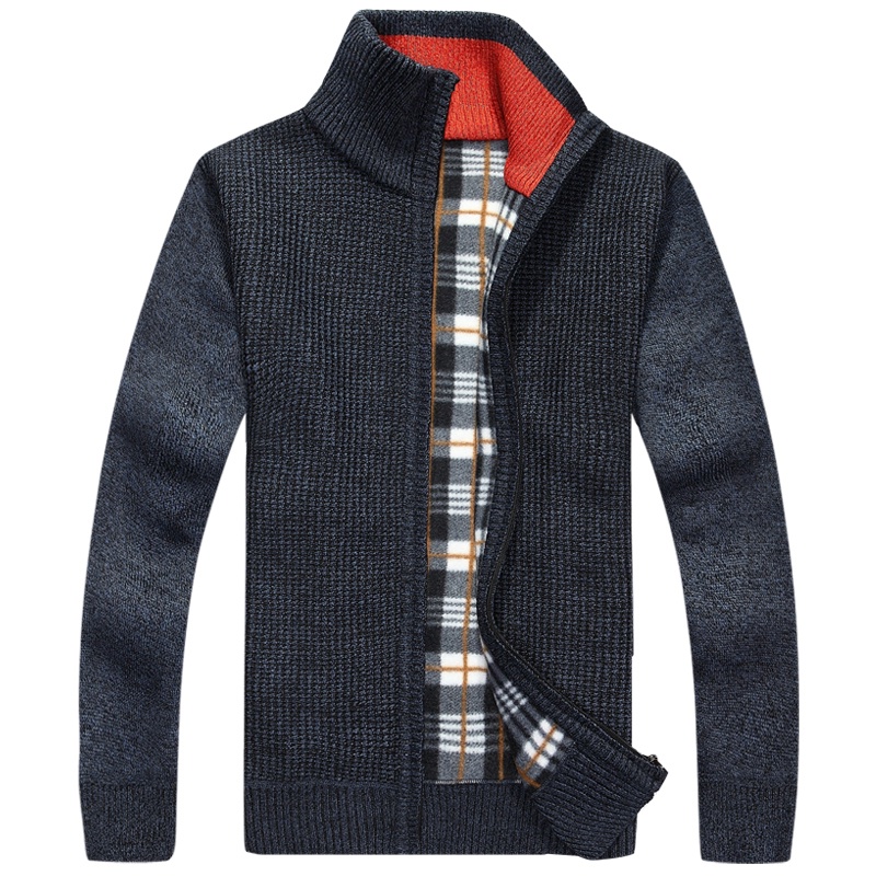 Warm Thick Velvet Cashmere Sweaters Men Winter Cardigan zipper Tops stand Collar Man Casual Clothes Pattern Knitwear Big size