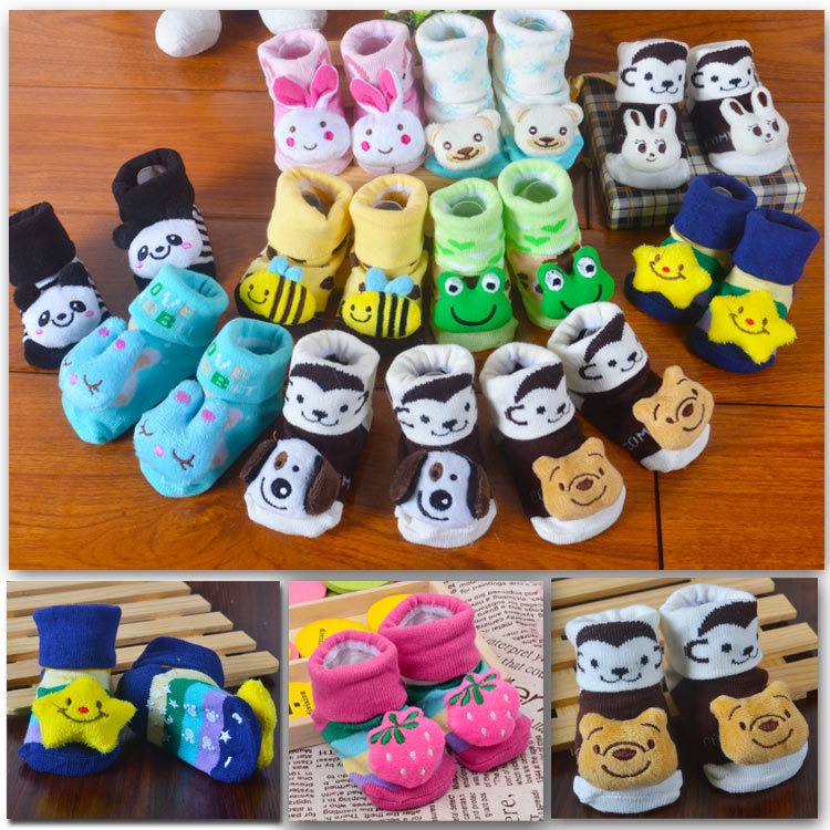 1 pair with non-slip rubber-soled Cartoon Baby Socks Newborn Unisex Slipper Shoes Boots New Free Shipping