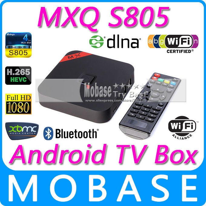 MXQ Android TV Box Amlogic S805 Quad Core Smart TV 1G/8G HDMI OTG RJ45 USB H.265/HEVC 1080P XBMC Media Player Miracast Bluetooth