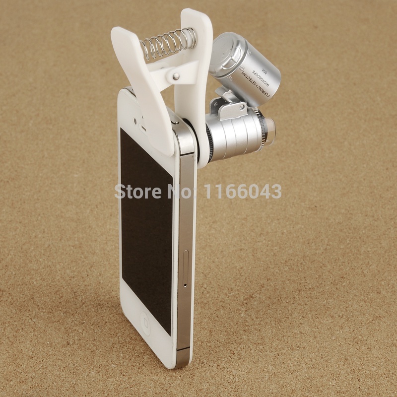 9882-W Microscope Phone Magnifier  Micro Lens  60x Optical Zoom Telescope Camera Universal Clip For Apple / Ipad / Samsung /HTC