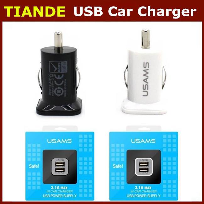 Free shipping Mini Bullet Dual USB 2-Port Car Charger Adaptor for  ipad 1 2 3 ipod iPhone 4 4s 4g iPod Touch