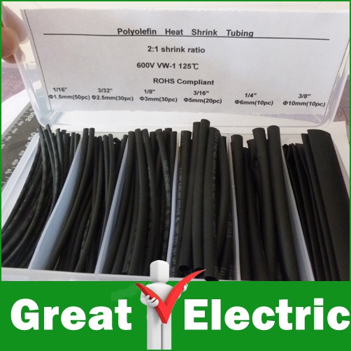 6 Sizes Heat Shrink Tubing Kit Black Colors ,Transparent Plastic Box,Shrinkable Tubing Free Shipping #CGKCH009