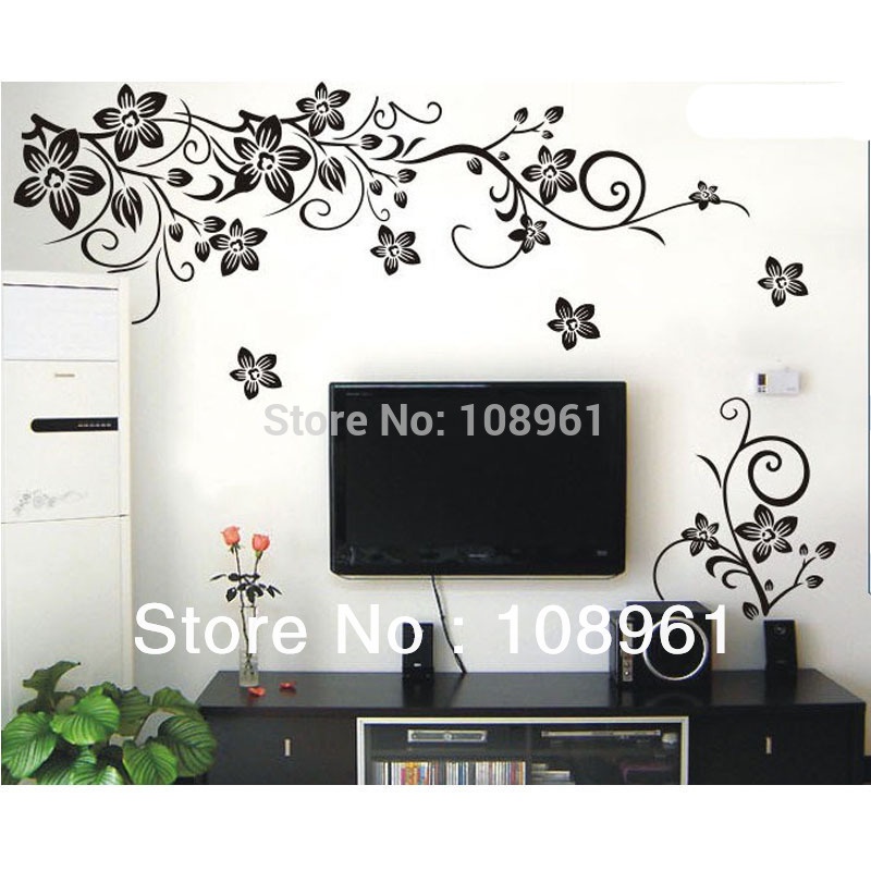 Big Black Flowers Vinyl DIY Art Mural Removable Room Decorative Wall Sticker Decals Home Decor