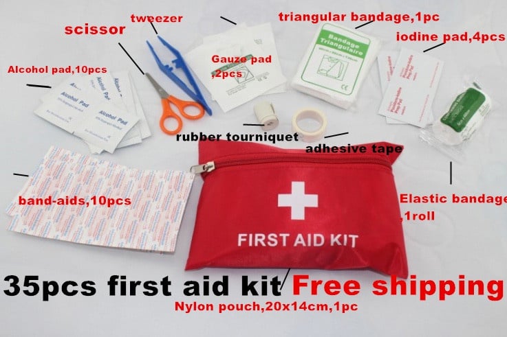 Free shipping promotional gift first aid kit with 34 pcs contents APPROVED CE &ISO13485;