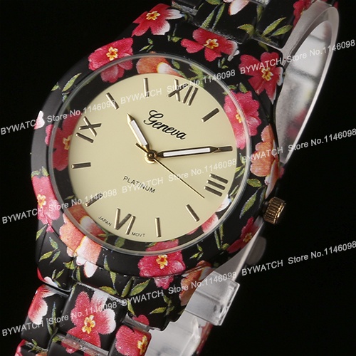 2014 NEW FASHION FLORAL FLOWER GENEVA WATCH RUBBERIZED COATED JAPAN MOVT FOR LADIES WOMEN QUARTZ  WATCH DRESS WATCHES GIFT 1PCS