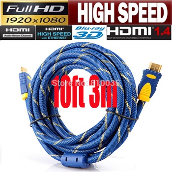 High speed v1.4 hdmi cable 3m 10ft with nylon mesh&dual; ferrite cores supports hdmi ethernet,3D&blue; ray