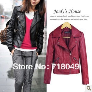 Free Shipping 2013 New Winter Women Coat Short Zipper Motorcycle Leather Jacket Pu Leather Clothes XS/S/M/L/XL