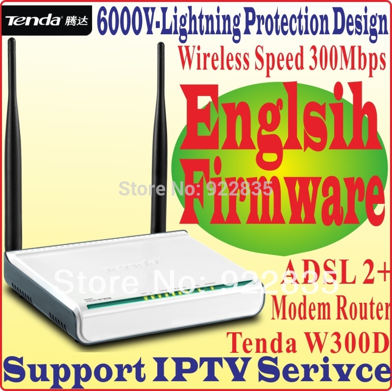 English Firmware 6000V lightning protection 300M Tenda W300D 300Mbps Wireless AP Router Range Extender all-in-one ADSL2+modem