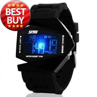 Skmei Man Fashions Men Sports Military Watches 5 ATM Digital Airplane Shaped Fashion LED Colorful Light Men Watch (Black)