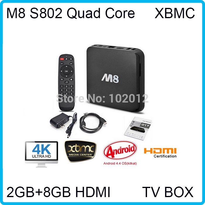 Smart 1080P HDMI XBMC Full Loaded DDR3 2GB 8G M8 TV Box Mail450 Amlogic S802 Quad Core Media Player Bluetooth Dual Wifi 2.4G/5G