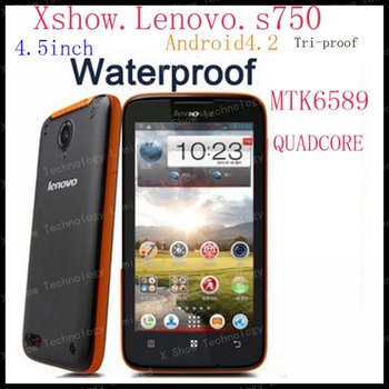 free shipping lenovo S750 Waterproof Smart Phone Quad core 1.2ghz 4.5 inch QHD Screen 1G RAM 4GB ROM 8.0mp 56 language