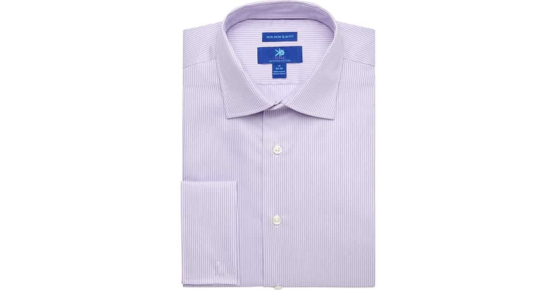 Egara Lavender and White Stripe French Cuff Modern Fit Non-Iron Dress Shirt