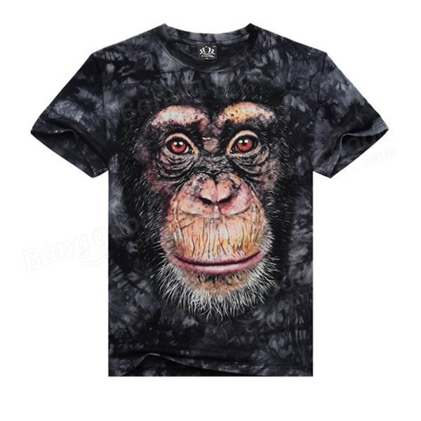 Mens Casual Cotton Tees 3D Animal Printing Short-sleeved T-shirt