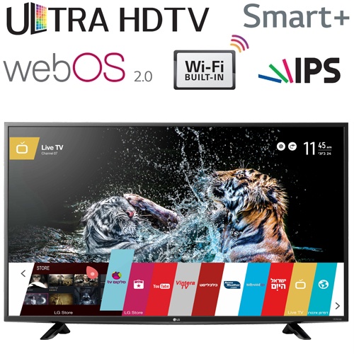 חיסול תצוגות-טלוויזיה חכמה 43 אינץ Slim LED Smart TV עם פאנל IPS, מעבד 900 PMI ברזולוציית 4K Ultra HD לתמונה עוצרת נשימה דגם: LG 43UF640Y