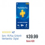 Sony PS Plus 12-Month Membership for $39.99 at BestBuy