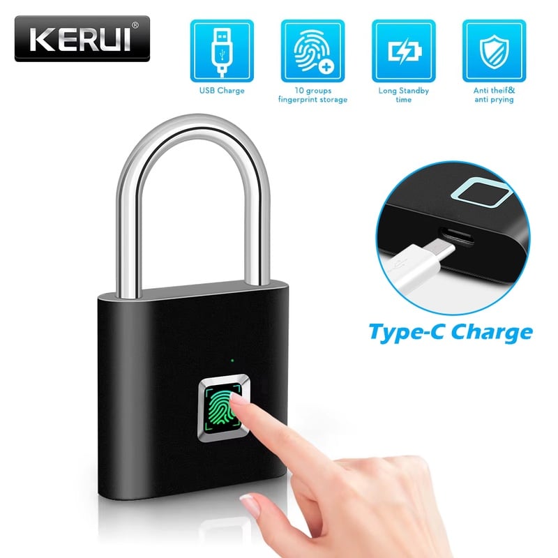 KERUI Smart Fingerprint Padlock Waterproof Fingerprint Keyless Door Lock Type C Rechargeable Security Padlock for House - AliExpress 13