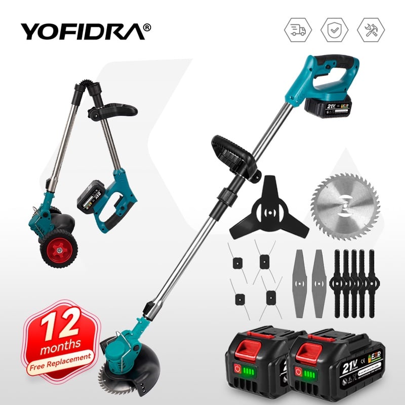 YOFIDRA Electric Lawn Mower Cordless Garden Grass Cutting Trimmer 100-135cm Length Cutter Power Tool For Makita 21V Battery Pin - AliExpress 1420