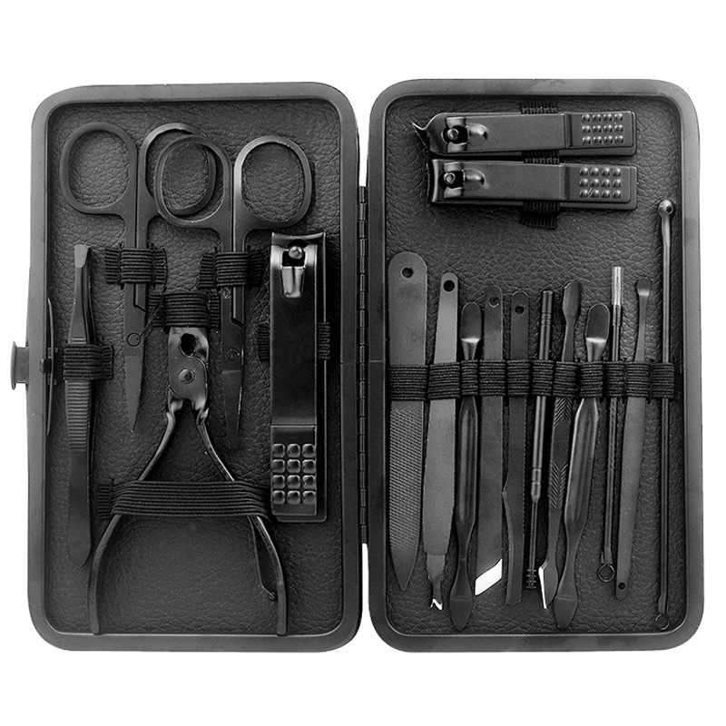 Manicure Nail Clippers Set Tools Household 18Pcs Black Stainless Steel Ear Spoon Nail Cutters Scissors Kit For Manicure Tools|Clippers & Trimmers| - AliExpress