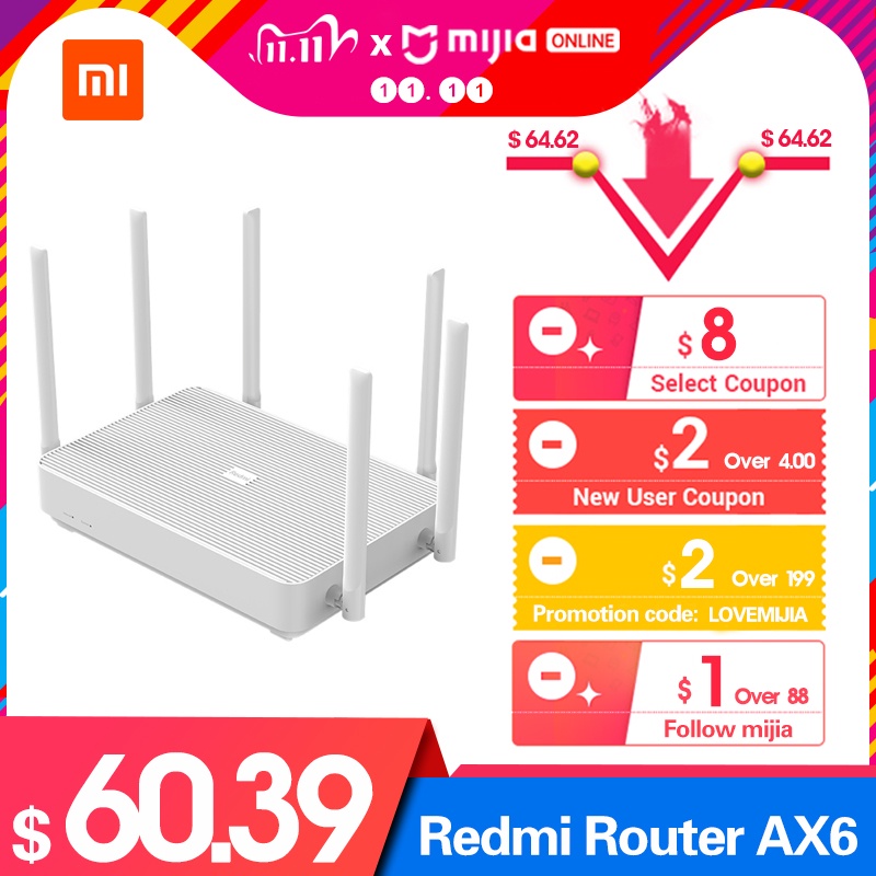 Xiaomi Redmi Router AX6 Wifi 6 6 Core 512M Memory Mesh Home IoT 6 Signal Amplifier 2.4G 5GHz 2+4 PA Auto Adapted Dual Band OFDMA|נתבים חוטיים| - AliExpress