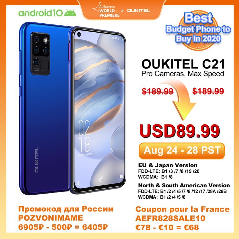 OUKITEL C21 Helio P60 Quad Camera 20MP Selfie 6.4'' FHD+ Hole Punch Screen 4000mAh Octa Core 4+64GB Phone 4G Celular Smartphone|Cellphones| - AliExpress