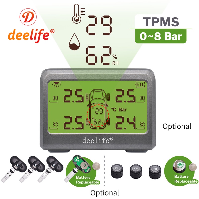 Deelife TPMS Solar Car Tire Pressure Monitoring System 0 8 Bar TMPS Wheel Tyre Internal External Sensor|Tire Pressure Alarm| - AliExpress