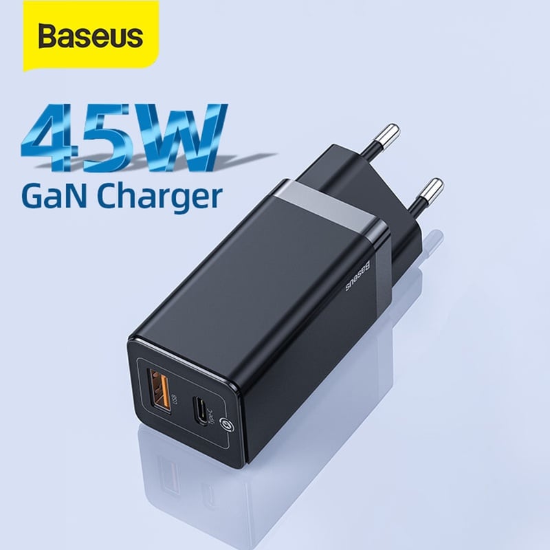 Baseus GaN Charger 45W PD USB C Charger With Quick Charge 4.0 3.0 Dual USB Ports Phone Charger ForiP ForXiaomi ForSamsung Laptop|Mobile Phone Chargers| - AliExpress