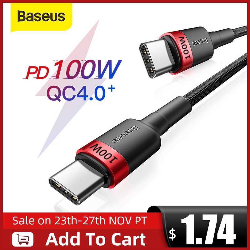 Baseus USB C to USB Type C Cable for Xiaomi Redmi Note 8 Pro Quick Charge 4.0 PD 100W Fast Charging for MacBook Pro Charge Cable|Mobile Phone Cables| - AliExpress