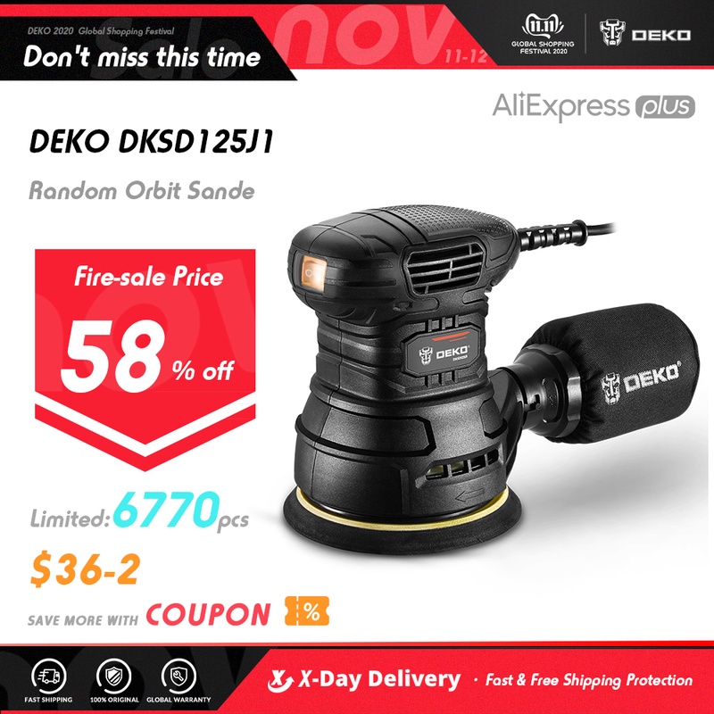 DEKO DKSD125J1 350W מסלול אקראי סנדר עם אבק פליטה והיברידי אבק מיכל|מלטשות| - AliExpress