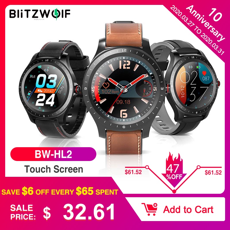 [ bluetooth 5.0 ] BlitzWolf BW HL2 Smart Watch 1.3' Full Round Touch Screen Heart Rate Blood Pressure O2 Monitor IP68 Smartwatch|Smart Watches| | - AliExpress