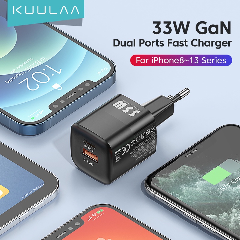KUULAA USB C Charger 33W GaN Type C PD Fast Charging For iPhone 13 12 11 Max Pro XS 8 Plus For iPad Air 4 iPad 2021 Mini|Mobile Phone Chargers| - AliExpress