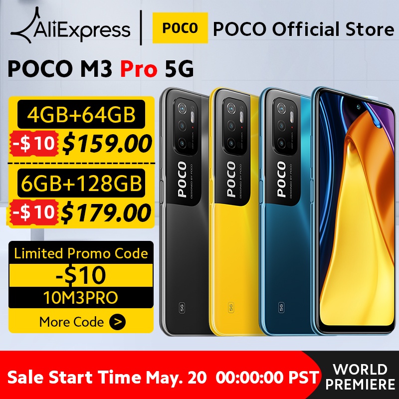 [World Premiere] Global Version POCO M3 Pro 5G Dimensity 700 Octa Core 90Hz 6.5” FHD+ DotDisplay 5000mAh 48MP Triple Camera NFC|Cellphones| - AliExpress