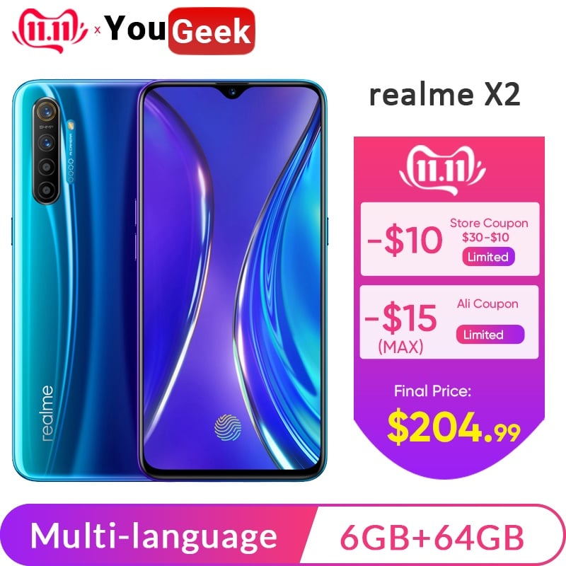 realme X2 X 2 6GB 64GB Moblie Phone Snapdragon 730G 64MP Quad Camera 6.4'' NFC Cellphone 4000mAh Battery VOOC 30W Fast Charger-in Cellphones from Cellphones & Telecommunications on AliExpress - 11.11_Double 11_Singles' Day