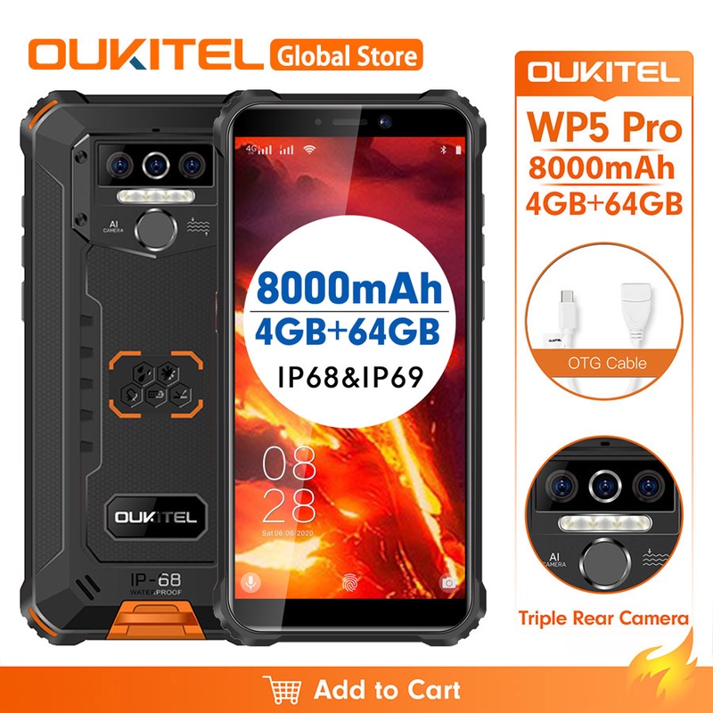 OUKITEL WP5 Pro 5.5 inches 4GB 64GB IP68 Waterproof Smartphone 8000mAh Android 10 Triple Camera Face/Fingerprint ID Mobile Phone|Cellphones| - AliExpress