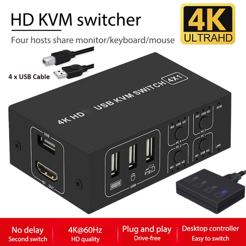 4K USB KVM Switch Box 4 Ports 4K HDMI Compatible USB KVM Switch Support PC Printer Wireless Keyboard Mouse USB and PS2|KVM Switches| - AliExpress
