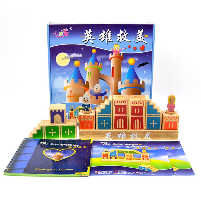 Wooden Building Blocks Wood Family Games 48 Challenge With Solution Toys For Children Logical Thinking Jouet Enfant Intelligent