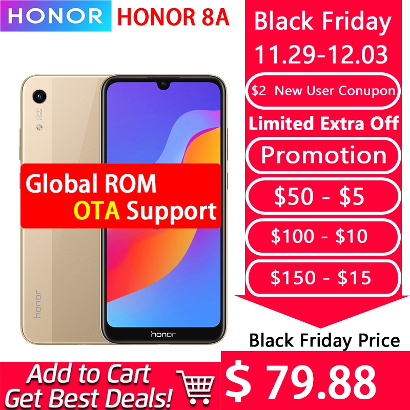Honor 8A Smartphone 2GB/3GB RAM 32GB/64GB ROM Android 9.0 Octa core Face ID 6.09'' Fullview 1560X720 4G LTE Ce ll Phone-in Cellphones from Cellphones & Telecommunications on AliExpress