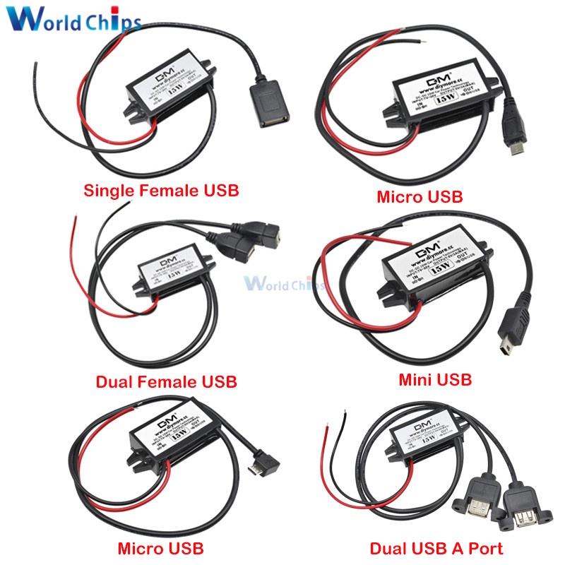 12V to 5V 3A 15W DC DC Step Down Buck Converter Power Supply Module for Car Male Female USB Adapter Mini USB Micro USB Adapter|Integrated Circuits| - AliExpress