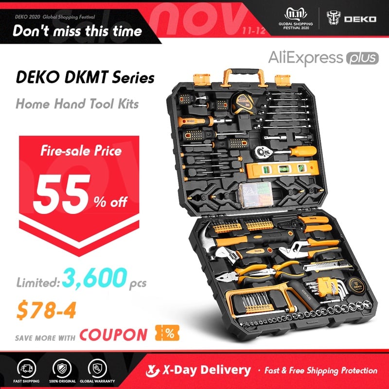 DEKO Hand Tool Set General Household Repair Hand Tool Kit with Plastic Tool box Storage Case Hammer Screwdriver Ratchet Wrench|Hand Tool Sets| - AliExpress