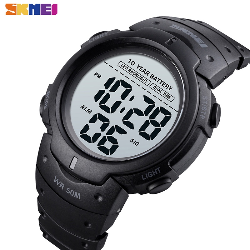 SKMEI LED Dual Time Watch Men Ten Year Battery Digital Mens Wristwatches Waterproof 12 24 Hours Alarm Clock montre homme 1561|Digital Watches| - AliExpress