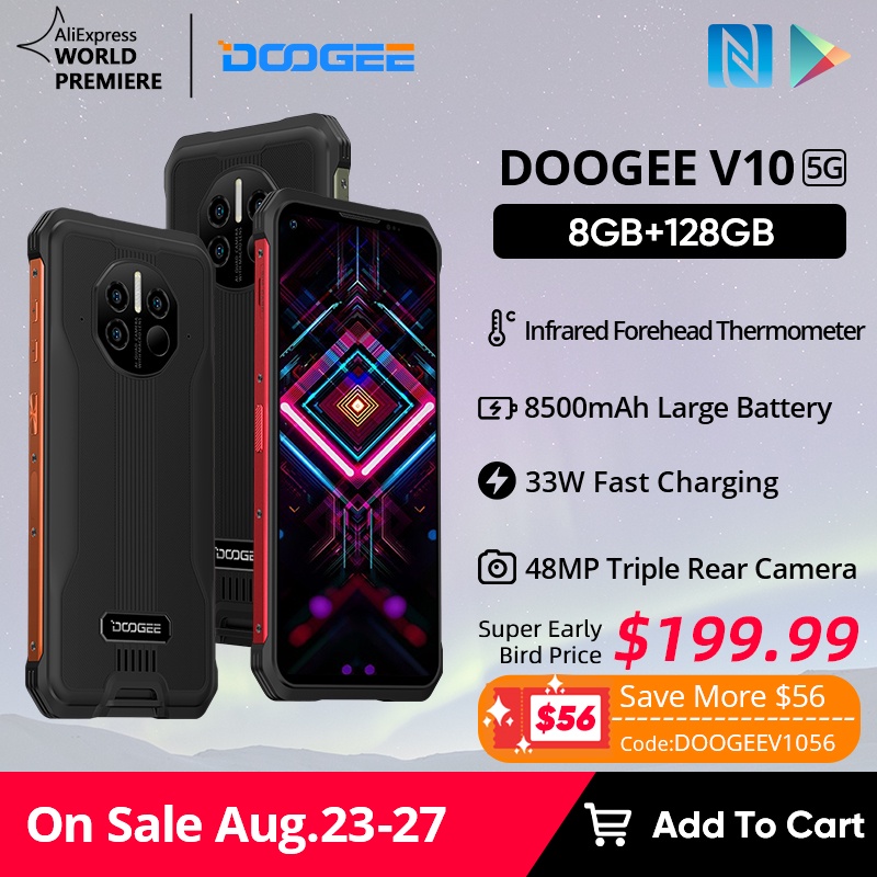 בכורה עולמית DOOGEE V10 כפולה 5G מוקשח טלפון 8500mAh 48MP אחורי מצלמה 6.39 