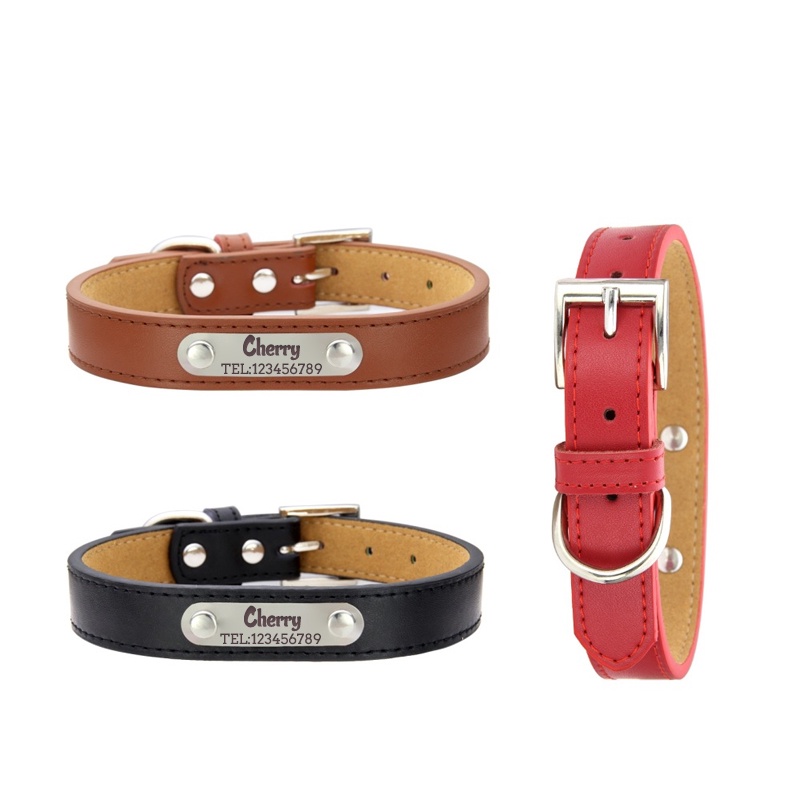 Customized Anti lost Dog Cat Collar Genuine Leather Laser Engraved Pet Collars 2021 New Dog Accessories for Small Dogs Puppy|Collars| - AliExpress