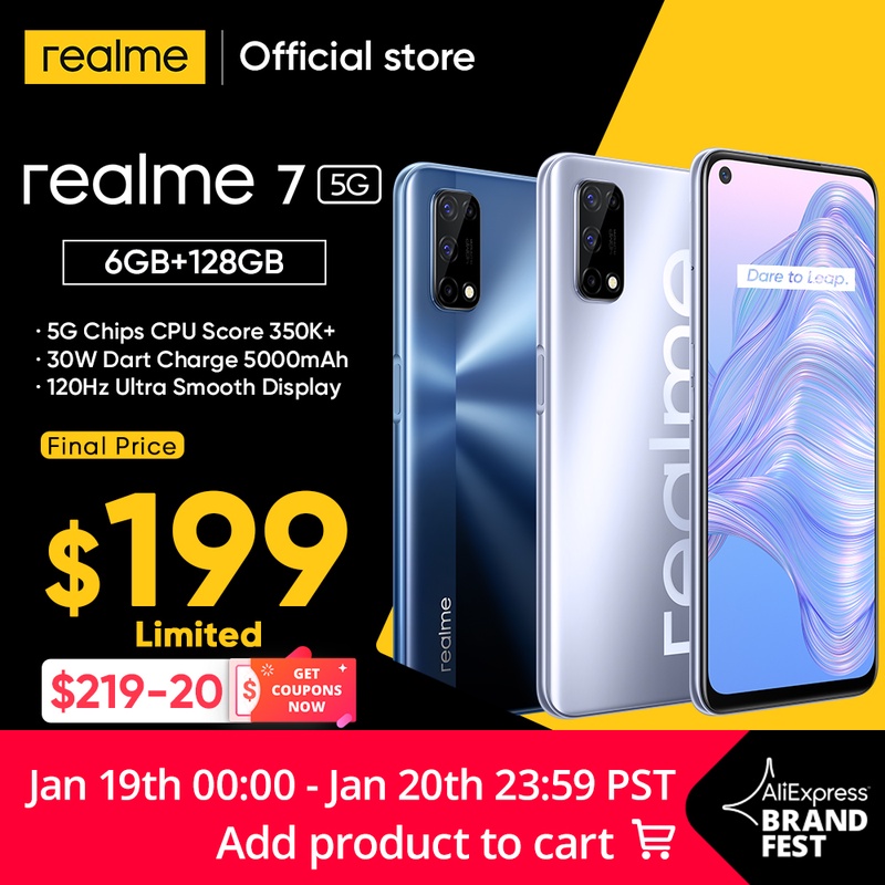 [World Premiere on Jan.19] realme 7 5G Dimensity 800U 6GB 128GB 120Hz Display 48MP Camera 5000mAh Global Version 30W Dart Charge|Cellphones| - AliExpress