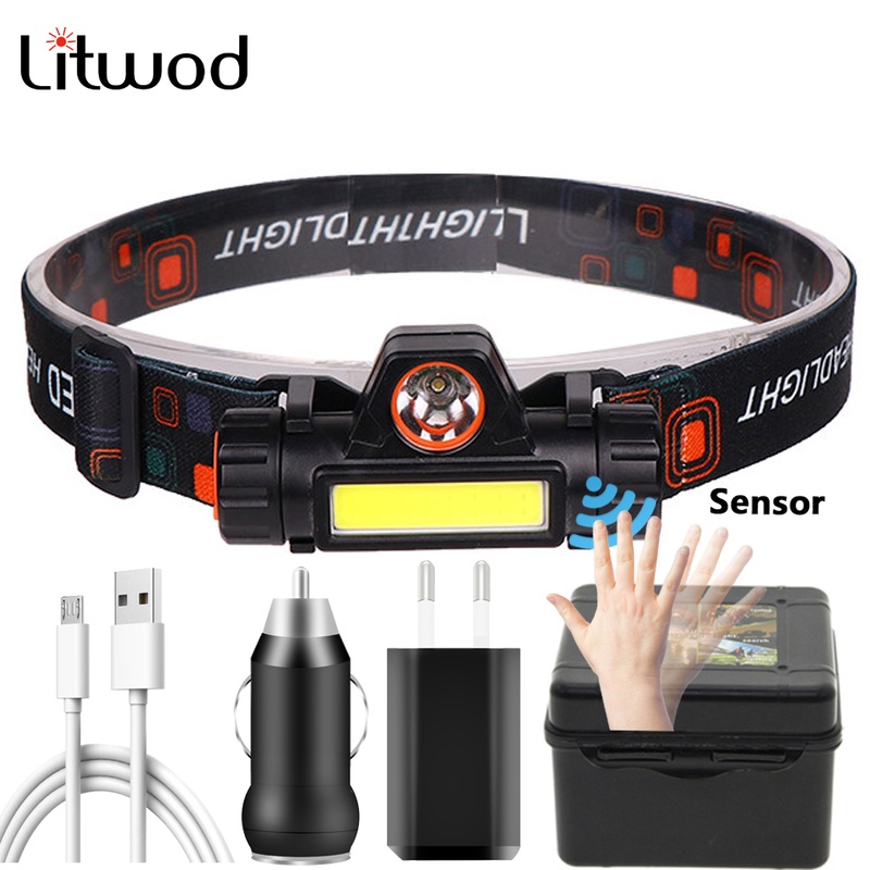 Sensor XP G Q5 Headlamp Head Lamp Headlight Waterproof 2500lm Cob Led Built in Usb Rechargeable 18650 Battery Working Light 5w|Headlamps| - AliExpress