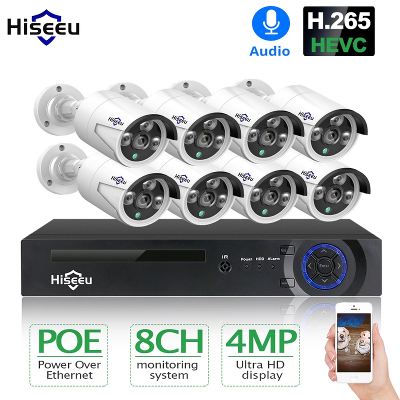Hiseeu H.265 8CH 4MP POE Security Camera System Kit Audio Record IP Camera IR Outdoor Waterproof CCTV Video Surveillance NVR Set|Surveillance System| - AliExpress