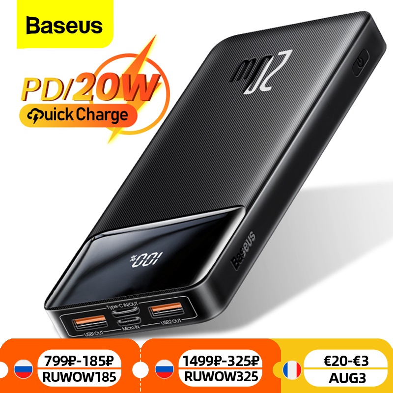 Baseus Power Bank 20000mAh Portable Charger Powerbank 10000 External Battery PD 20W Fast Charging For iPhone 12 Xiaomi PoverBank|Power Bank| - AliExpress