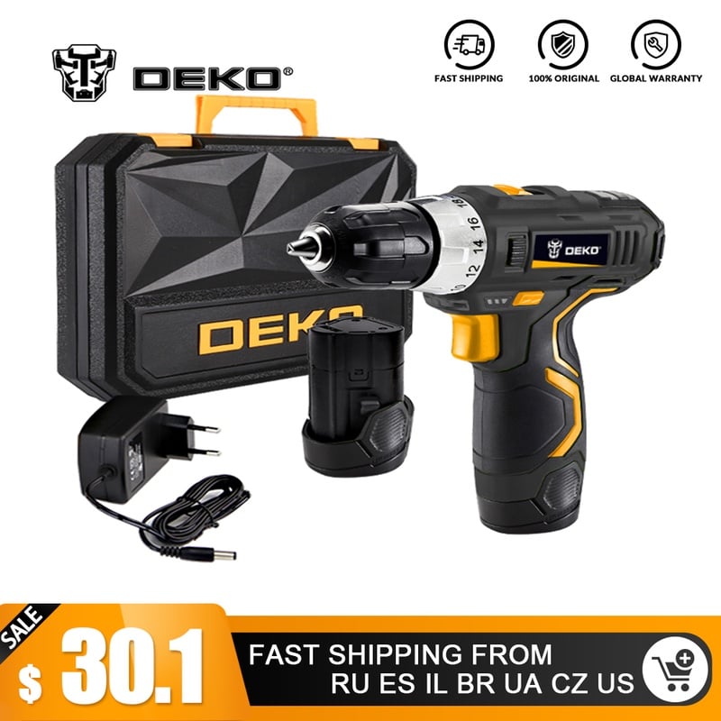 DEKO GCD12DU3 12-Volt Max Lithium-Ion Battery 32N.m 2-Speed Electric Cordless Drill Mini Drill Screwdriver Wireless Power Driver