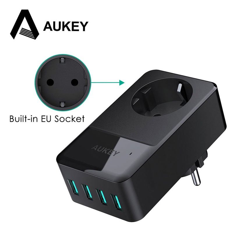 AUKEY Mobile Phone Charger 4 Port Smart Wall Charger USB Portable Travel Charge With Built-in EU Socket for Xiaomi iPhone Huawei